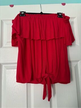 Express Red Off-Shoulder Tie-Front Top